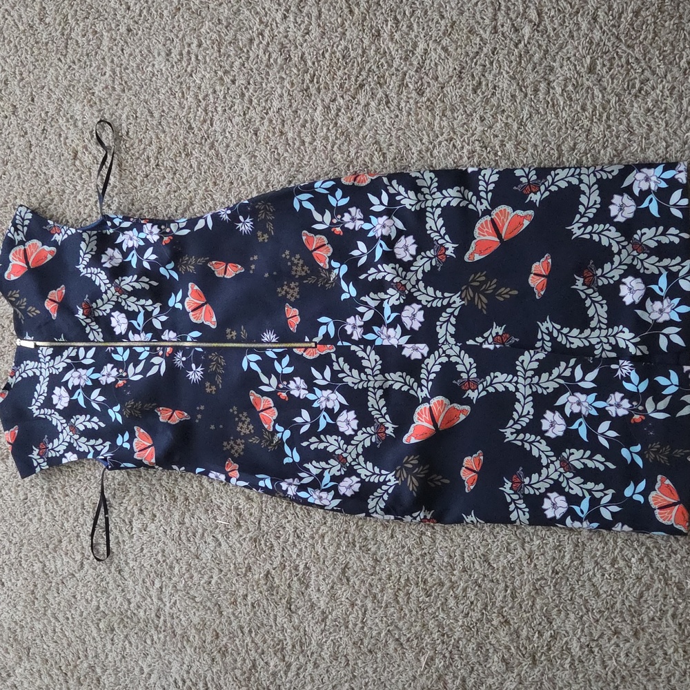 Ted Baker London Navy Floral & Coral Butterfly Fitted Midi Dress - Picture 2 of 4